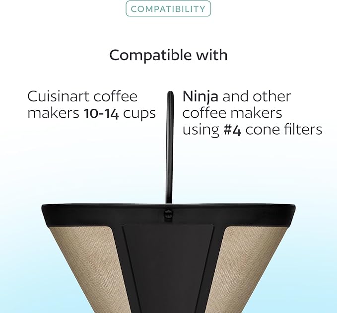 2-Pack #4 Reusable Permanent Cone Coffee Filters - Compatible with Cuisinart 10–14 Cup Brewers (DCC-3200, DCC-1200, DCC-3400) & Ninja Coffee Makers - Stainless Steel Mesh, Dishwasher-Safe by GoodCups