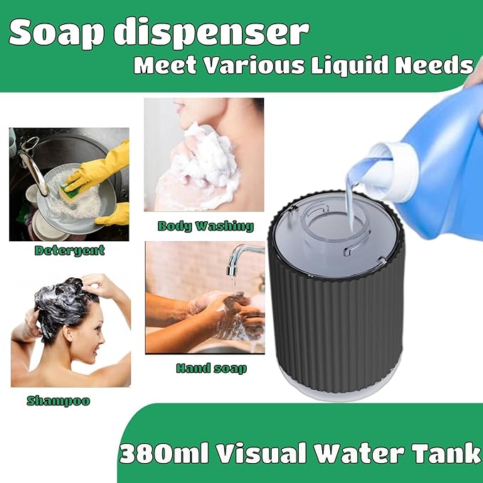 Automatic Soap Dispenser, Touchless Foaming Soap Dispenser Bathroom,Upgrade Hand & Dish Electric Dispenser Adjustable Waterproof Wall Mount Kitchen Auto Soap Pump for Thin & Thick Liquid(Black)