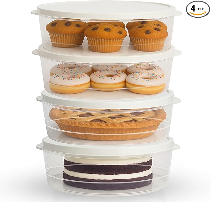 Evelots 4-Pack 10-Inch Airtight Food Storage Container with Lid - Portable Carrier for Pies, Cakes, Cupcakes & More - BPA-Free Clear Plastic - Secure & Easy Transport
