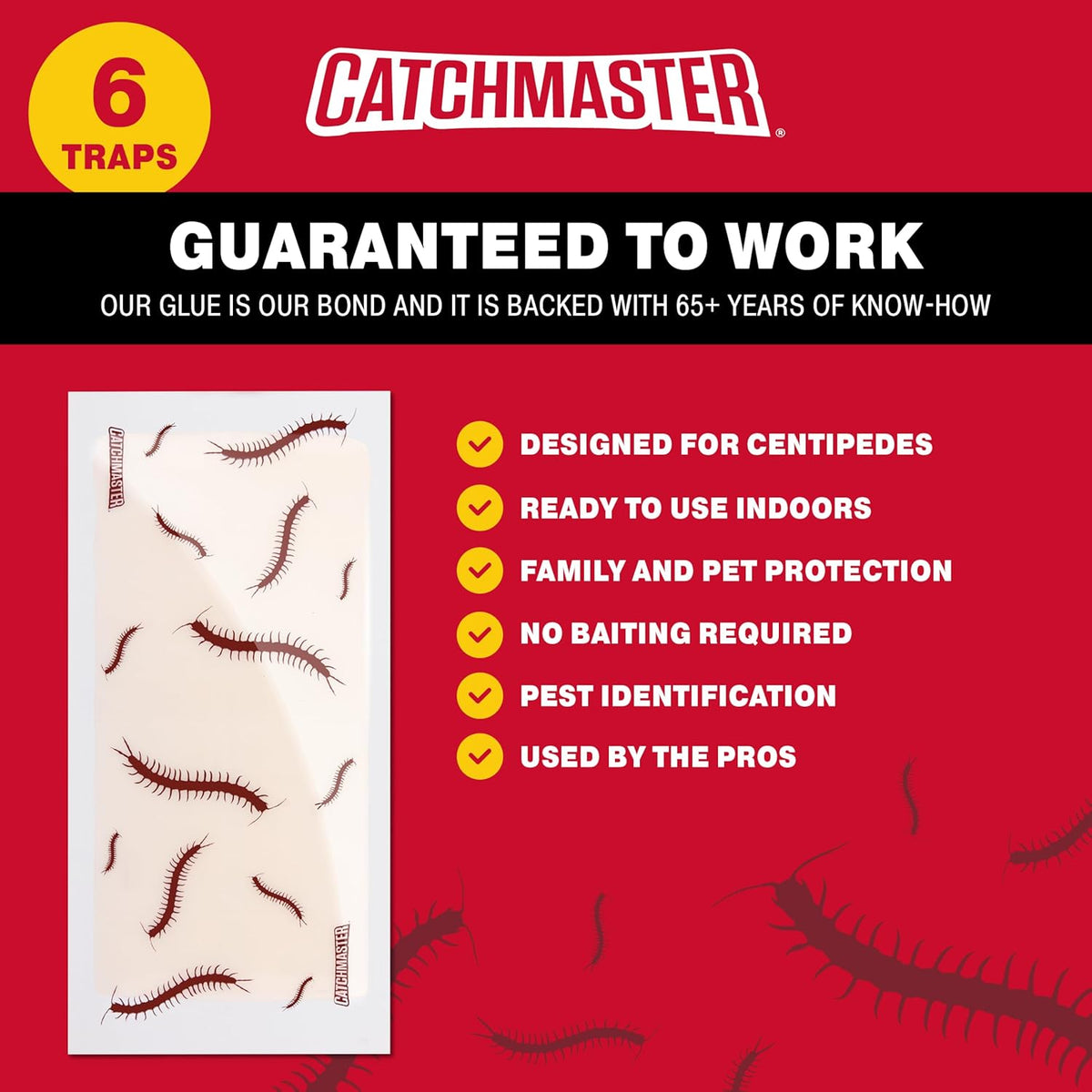 Catchmaster Centipede XL Giant Glue Boards 6-PK, Adhesive Bug Catcher, Cricket, Roach, Scorpion & Spider Traps for Home, Centipede Killer, Insect Glue Traps for House & Garage, Pest Control for Home