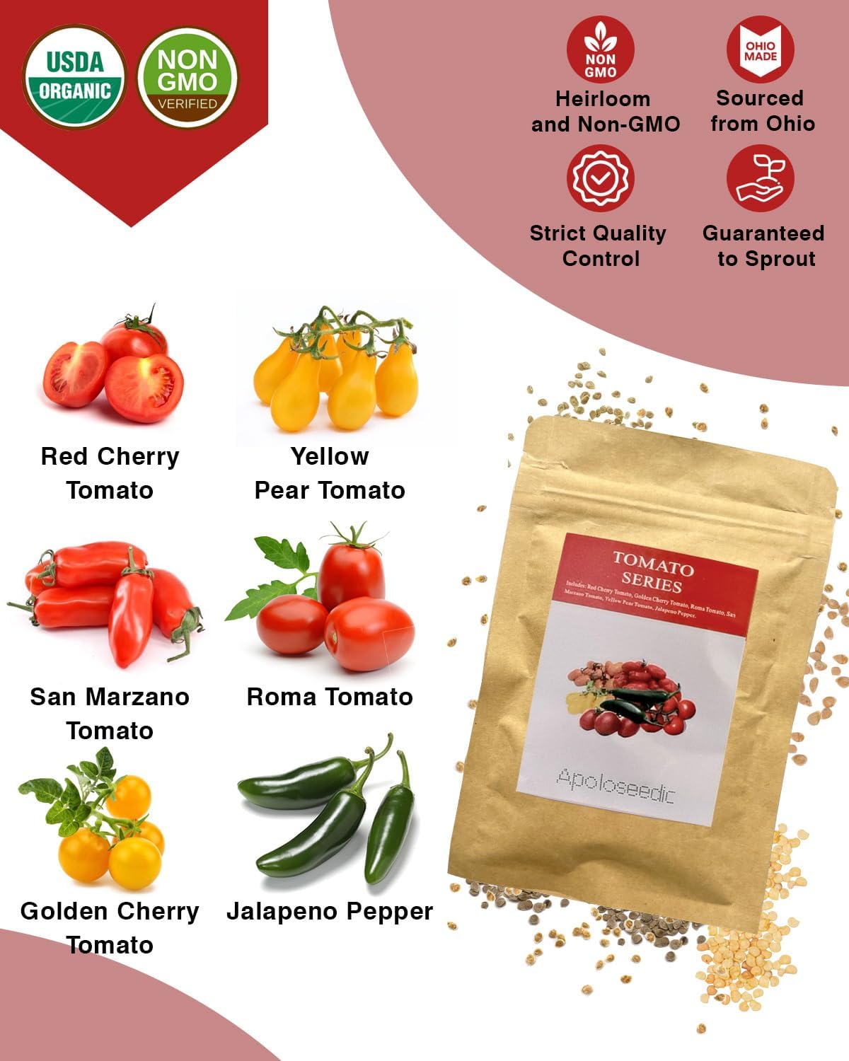 Heirloom Tomato Seed Pod Kit for AeroGarden, iDoo, Ahopegarden, MUFGA with Red Heirloom/Golden Harvest Cherry Tomato, Roma/San Marzano/Yellow Pear Tomato - Compatible with All Hydroponics (12-Pod)