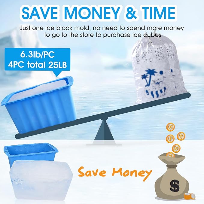 4PC Extra Large Ice Cube Molds Thicker Ice Bath Water Chiller Giant Ice Block Molds Silicone Ice Block Maker For Home Big Ice Cube Tray Reusable Athletes Cold Plunge Accessories Easy to Remove