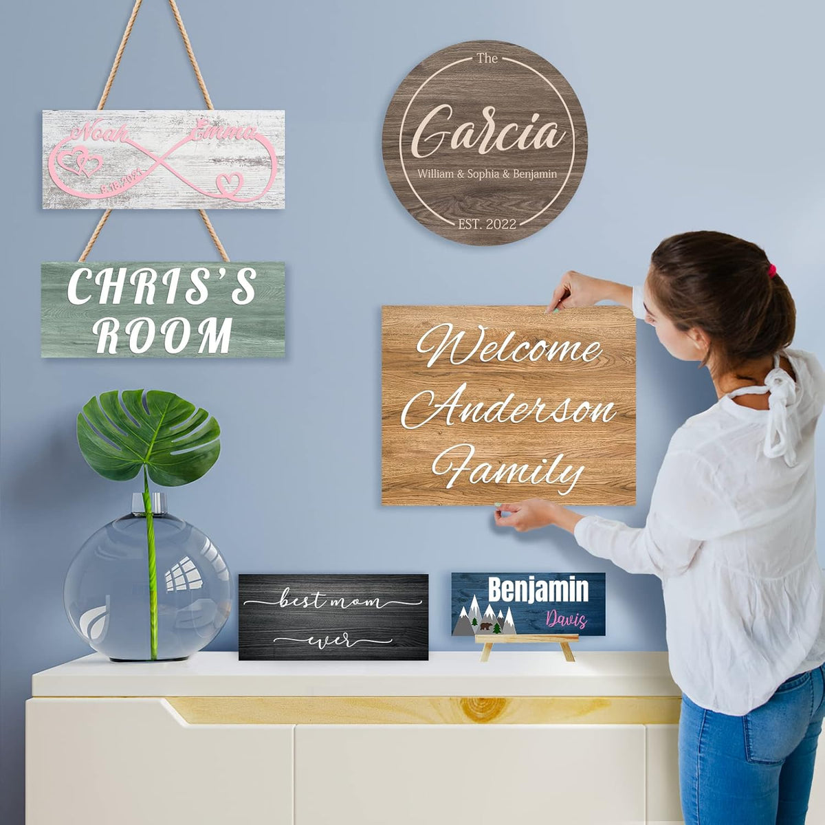 Custom Wood Sign Prsonalized Text Business Home Decor, Personalized Rustic Plaque Board Hanging Wooden Name Sign for Wall Art, Customized Signs Plank Decoration Gifts for Wedding Family Farmhouse Kitchen, Rectangle