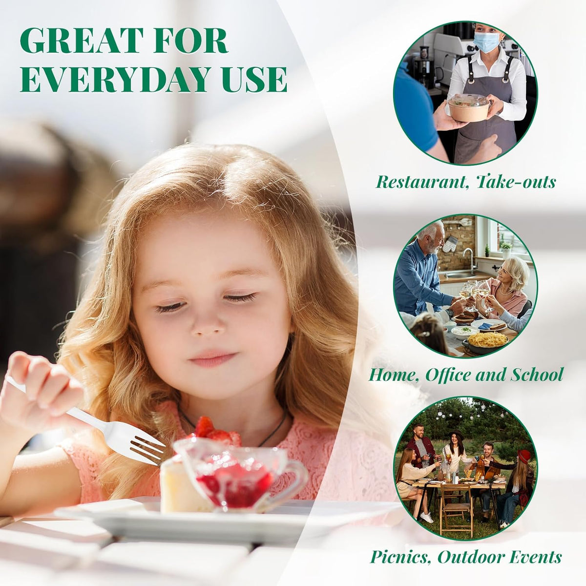 FOCUSLINE 2000 Pack White Plastic Forks Bulk, Heat Resistant Disposable Forks, Plastic Silverware for Take out Restaurants, Parties, Picnics, Travel & Any Events