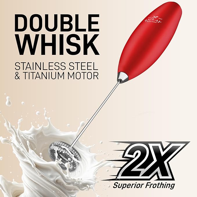 Zulay Kitchen Whisk Milk Frother with 4 Duracell Batteries - Powerful Handheld Foam Maker for Coffee, Lattes, Matcha, Hot Chocolate & Cappuccinos - Whip Creamy Froth in Seconds