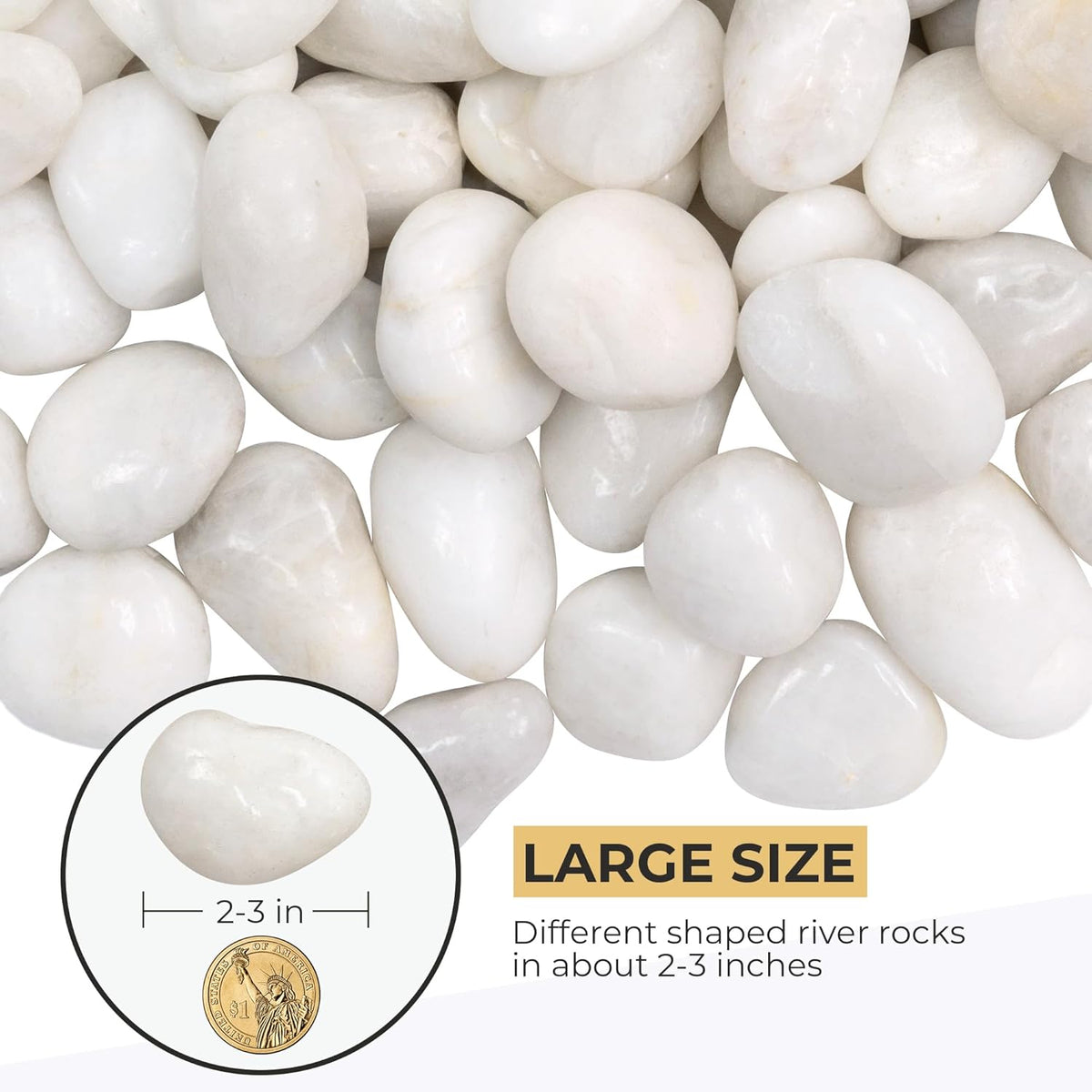 Large Pebbles for Landscaping 40lbs, 2-3 Inch White River Rocks for Aquarium, High Polished Natural Decorative Stones for Vase Filler Fish Tank Gardening