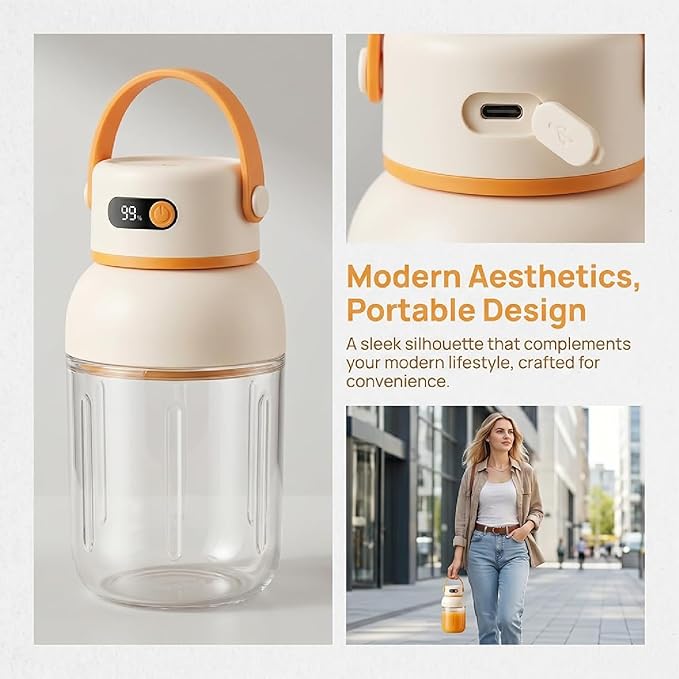 Portable Electric Juicer Cup with Zero Cord Hassle,Rechargeable Personal Blender,Digital Display,Power off when the lid is opened,2600mAh battery capacity for Gym, Office, Outdoors (1200ml)