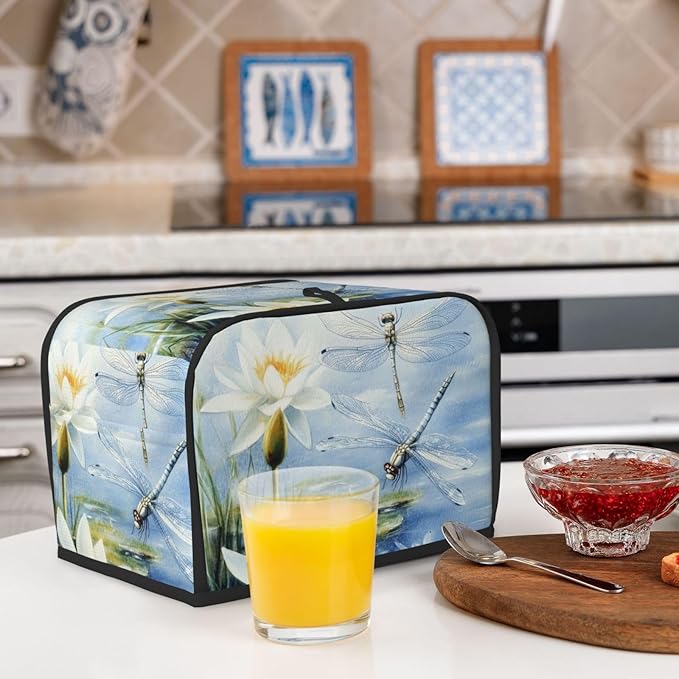 Light Blue Dragonflies Toaster Cover 2 Slice, Cute Country Bread Machine Cover, Washable Toaster Kitchen Small Appliance Cover Stain Resistant,with Top Handle