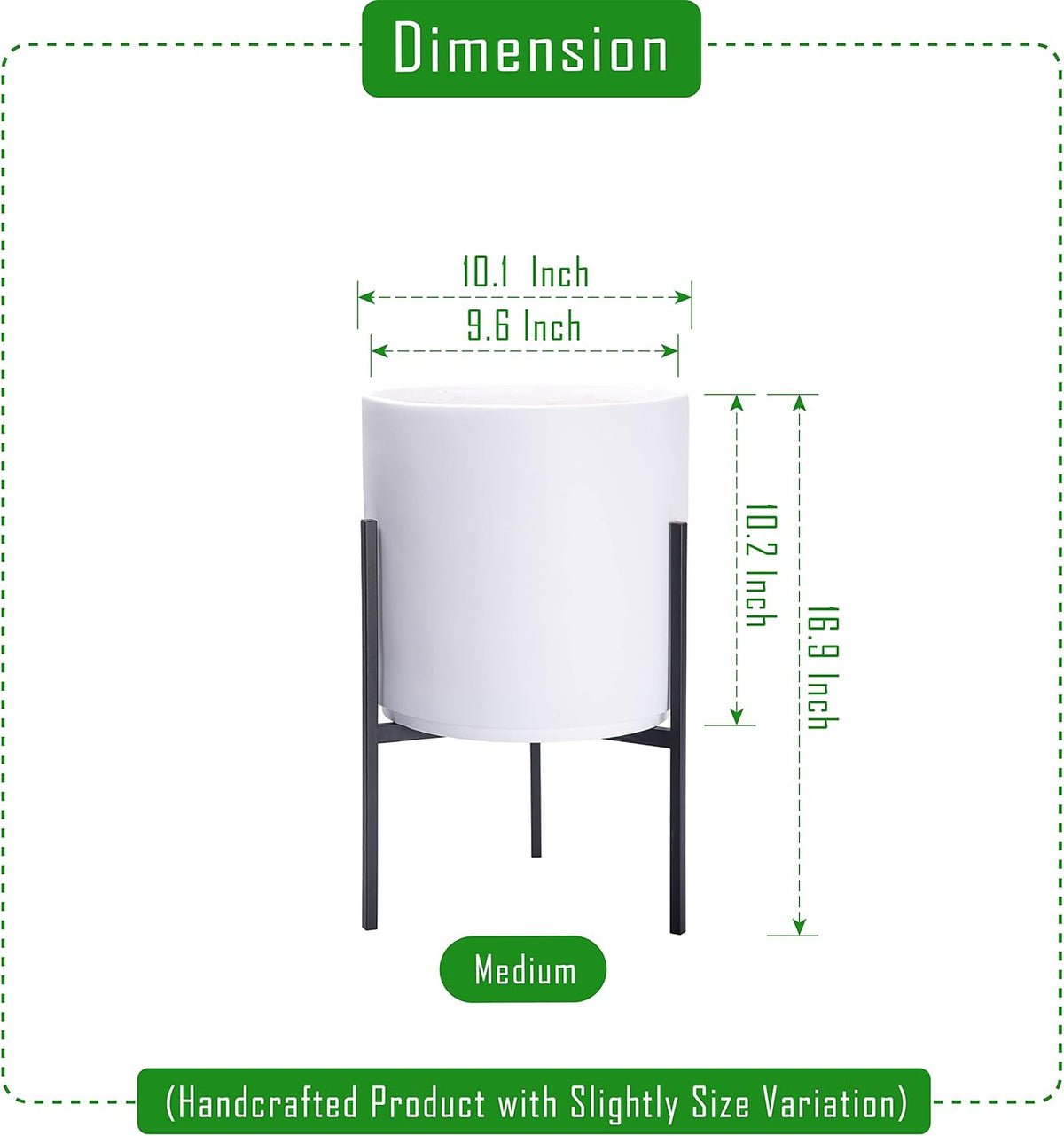D'vine Dev Modern White Plants Pot Cylinder Planter with Heavy Duty Stand, Medium 10 Inch Pot, 16.3 Inch with Stand Height, 96-T-A-2
