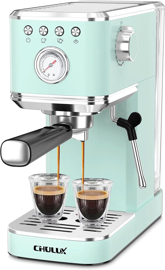 CHULUX Slim Espresso Machine with Milk Frother, 20 Bar Professional Italian Pump Espresso Coffee Machine for Home Cappuccino & Latte Maker, Stainless Steel, Pastel Green