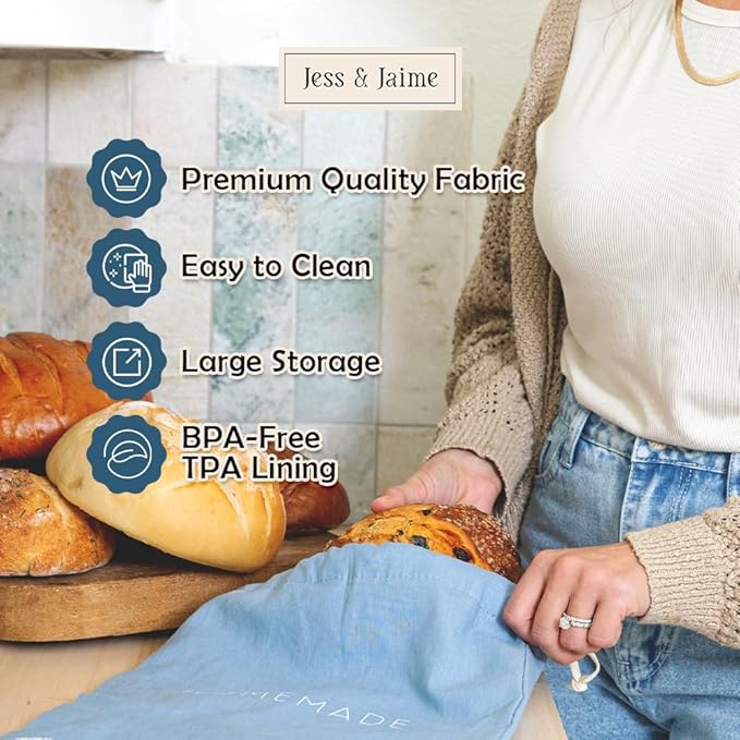 Reusable Bread Bags with Drawstring | XL Pack of 3 | Eco-Friendly Washable Linen Bread Bag & Spacious Sourdough Bread Storage | Bread Bags Reusable Keeps Your Loaf Fresh | Flower Design