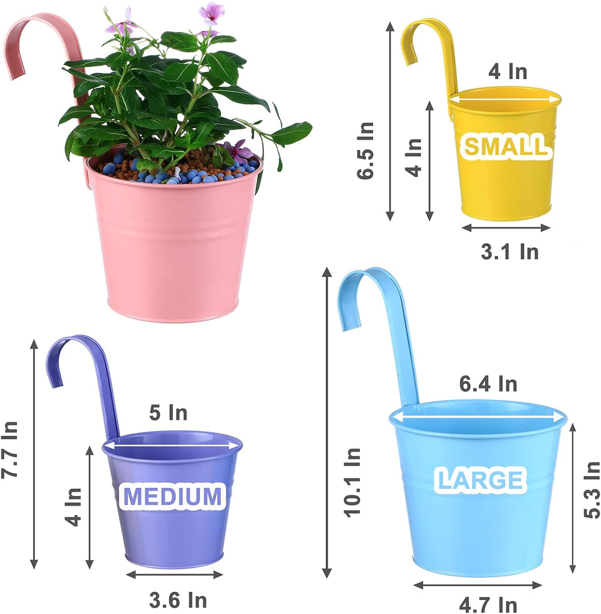 12 Pack Balcony Planters Railing Hanging, Colorful Railing Planter 4 Inches Small Hanging Plant Holder Indoor/Outdoor