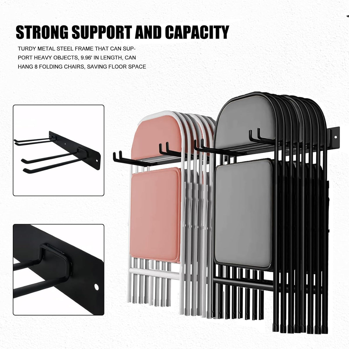 Garage Tool Organizer Wall Mount, 2Pack Folding Chair Storage Rack, Heavy Duty Garden Tool Holder for Hanging Shovel Rake Broom Ladder