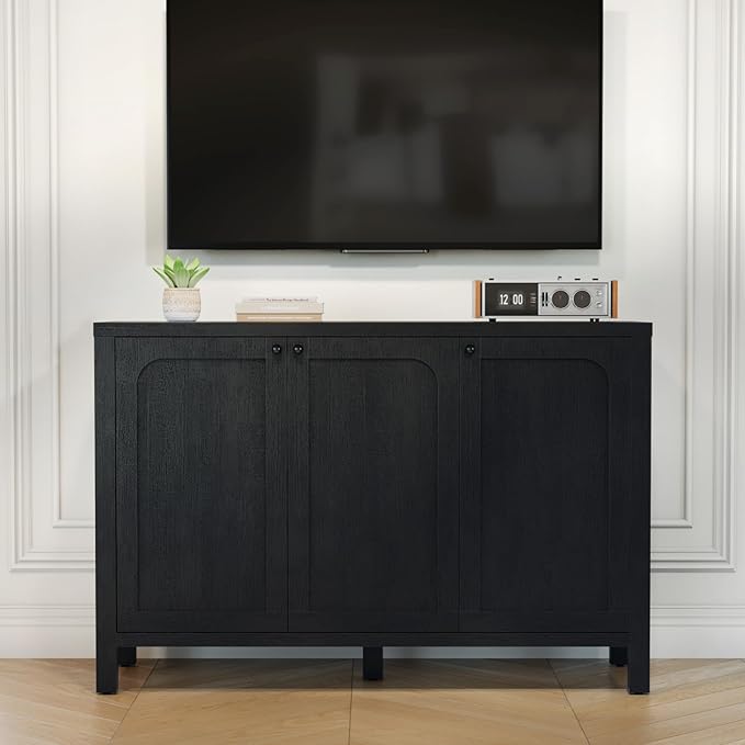47" Black Sideboard Buffet Cabinet with Storage Modern Credenza with Doors Heavy Duty Wood TV Media Console Table Accent Cabinet for Living Room Hallway Entryway