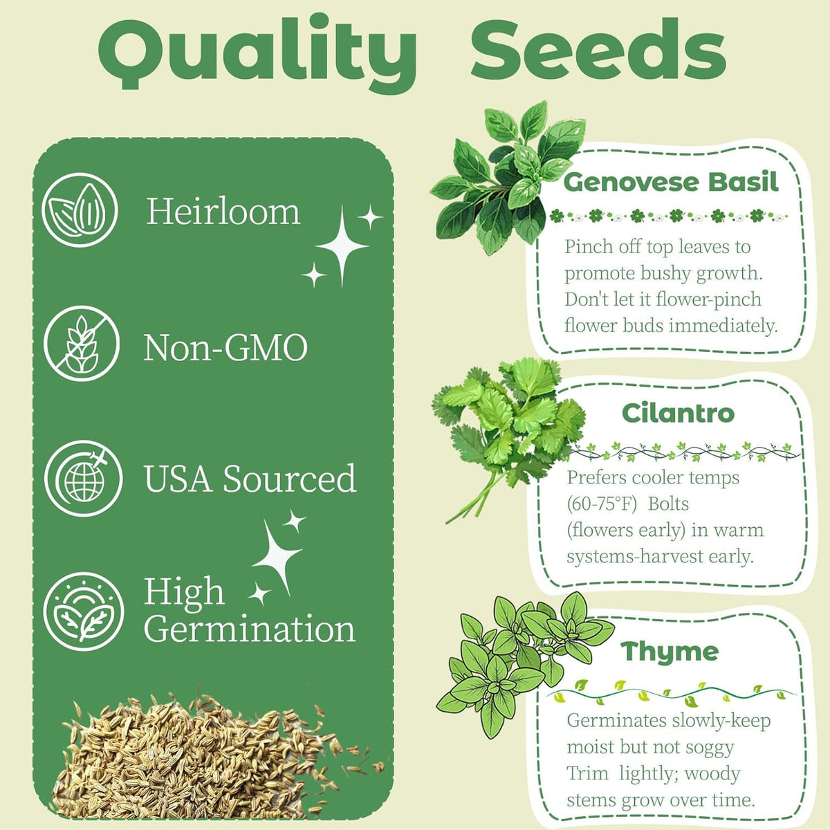 Herb Seed Pods Kit Hydroponic - Refill Pod for All Indoor Garden, 8 Grow Pods with Seeds of Genovese Basil, Cilantro and Thyme, Compatible with All Hydroponics Growing Systems