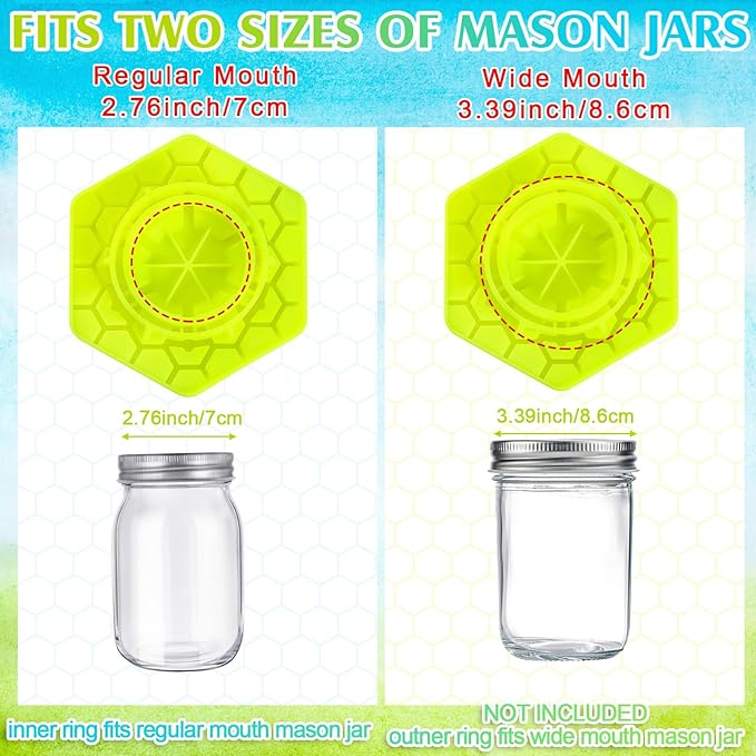 4 Pack Bee Feeder for Mason Jar Bee Watering Station Garden Silicone Sugar Water Feeder Beekeeping Drinking Equipment Tools with Mason Jars for Drinking Water(Yellow,Hexagon)