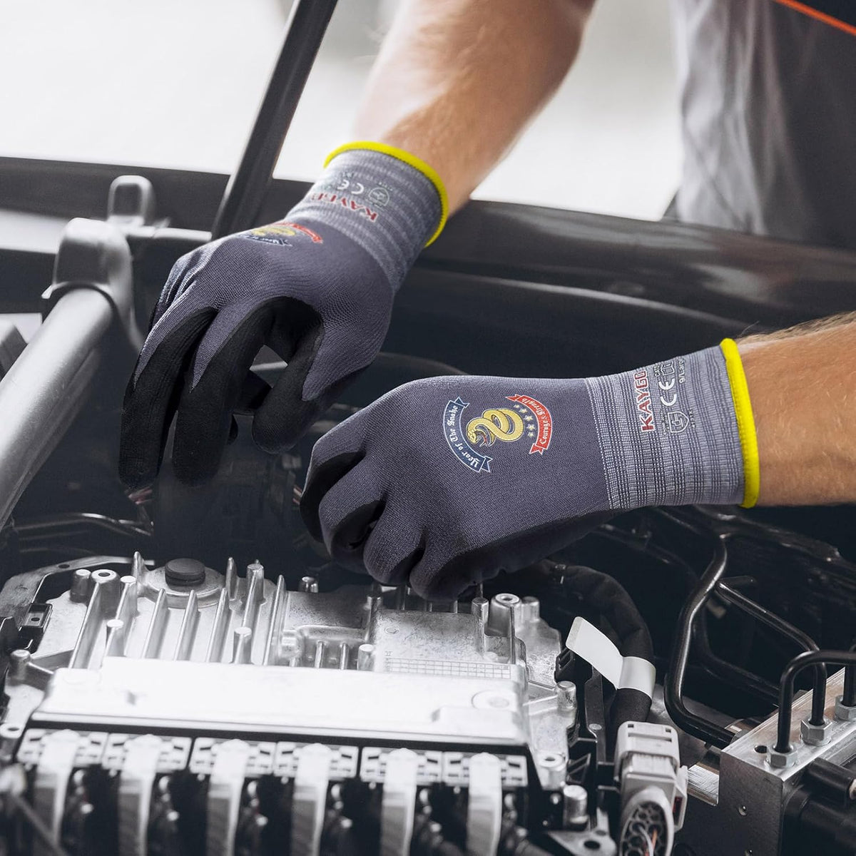 KAYGO Safety Work Gloves MicroFoam Nitrile Coated, 3 Pairs KG18NB,Seamless Knit Nylon Glove for Men and Women, Ideal for Automotive,Warehouse,Construction (M,Gray)