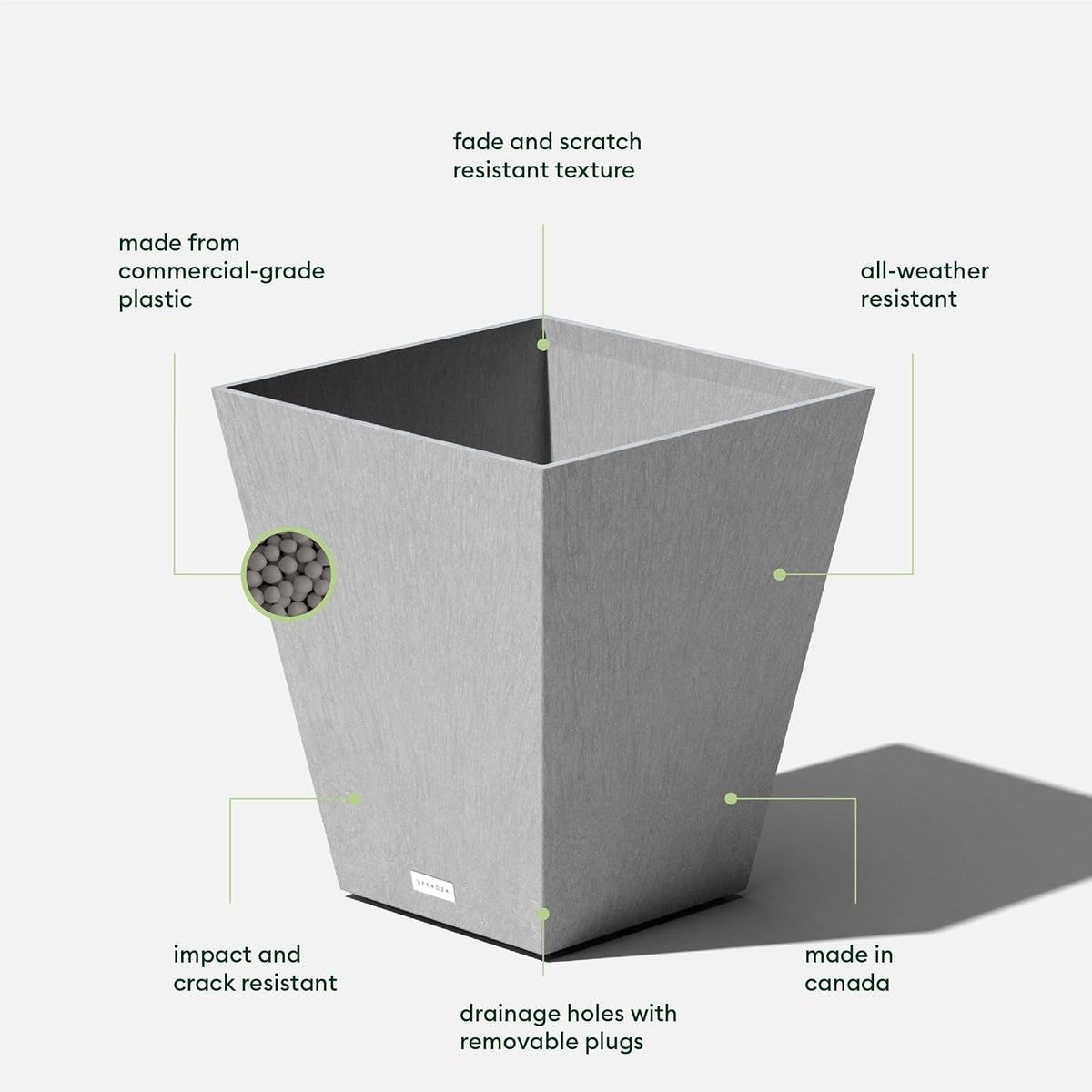 Veradek Pure Series Nobleton Plastic Planter - Large Pots for Indoor or Outdoor Porch/Patio | Durable All-Weather Use with Drainage Holes | Modern Planter Décor for Flowers, Shrubs, Trees