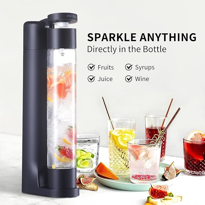 Sparkling Water Machine Soda Maker Beverage Drink Dispenser for Home, Soda Streaming Maker with 2 BPA Free Bottles(1L), Seltzer Fizzy Water Maker Compatible with Screw-in 60L CO2 (NOT Included), Black