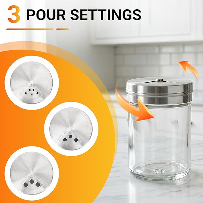 Segarty 1.7oz Mini Spice Jars with Metal Shaker Lids, 3 Pack 50ml Glass Seasonings Containers Adjustable Pour Holes for Kitchen Organization Condiments Storage, Salt Pepper Shakers 3 Labels for Picnic