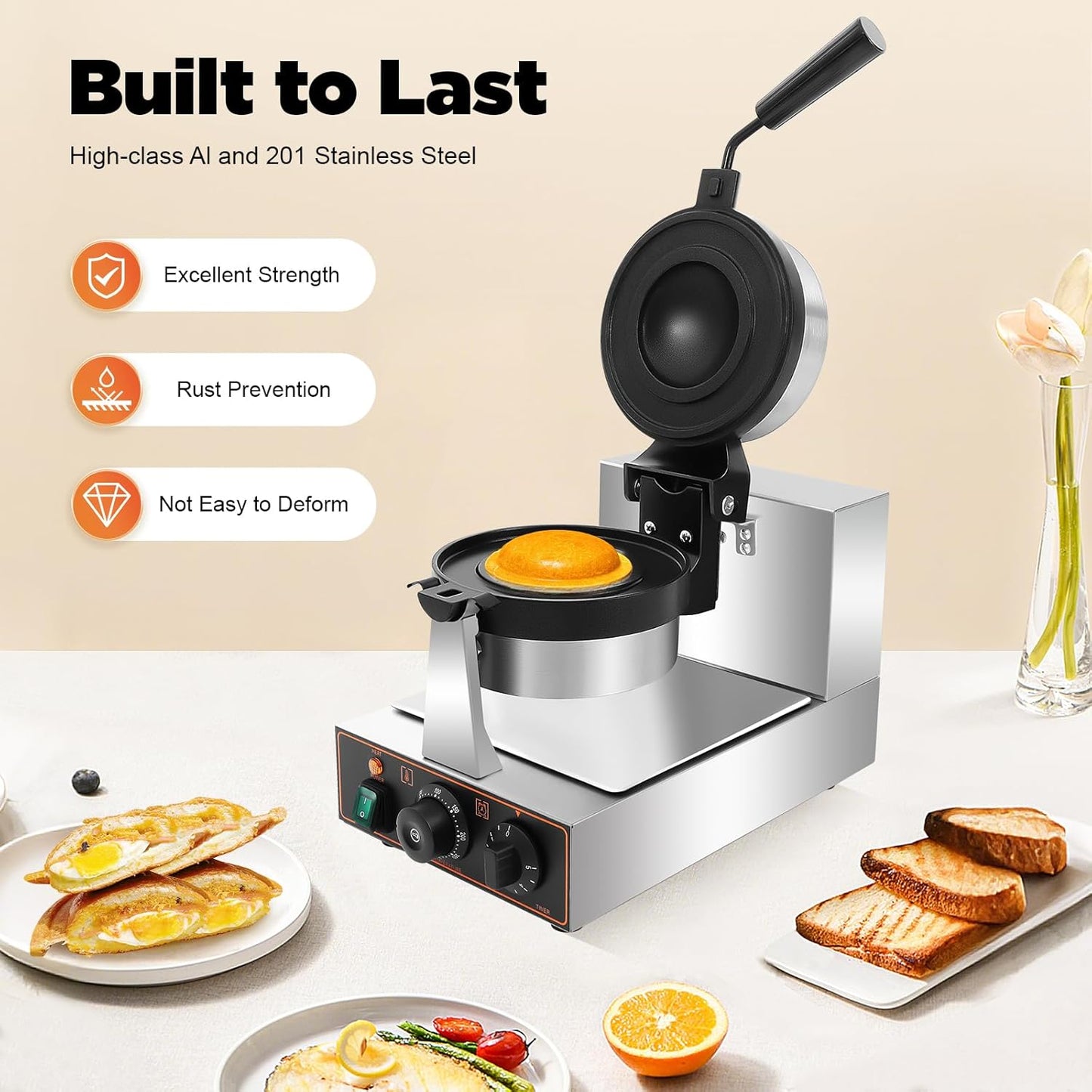 Sealed Burger Machine, 1200W Commercial Electric Burger Maker Machine, Stainless Steel Non-stick Waffle Press Machine with Time & Temperature Control for Home Kitchens Bakeries