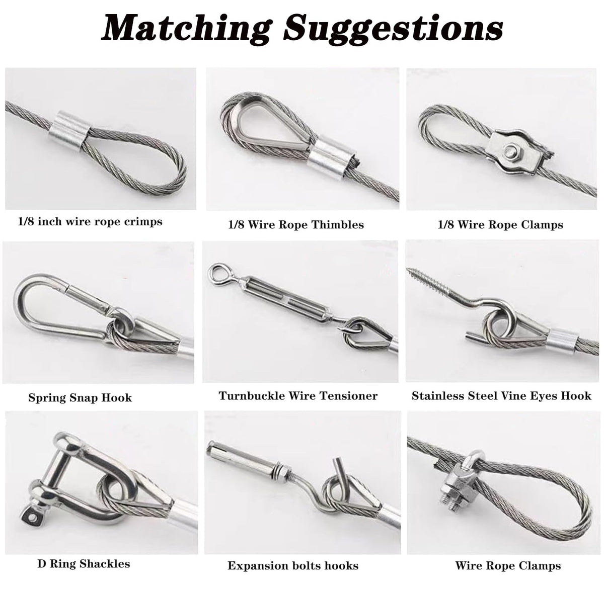 1/8" Stainless Steel Cable,100ft Wire Rope Kit Turnbuckles for Cables Wire, 7x7 Strand Core 3/32" Overmolded to 1/8" Metal Cable for Outdoor Hanging Kit,Garden Fence,Decor, Plant Hanger