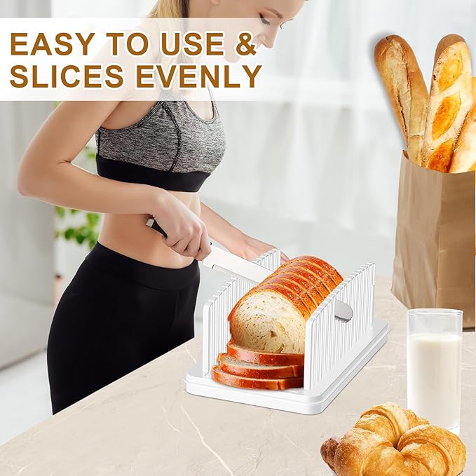 Kiss Core Upgrade Pull Out Bread Slicer for Homemade Bread, Foldable Bread Slicing Guide,Removable Cutting Board, Slice Evenly, Bread cutter slicer Suitable for Bread Making Supplies