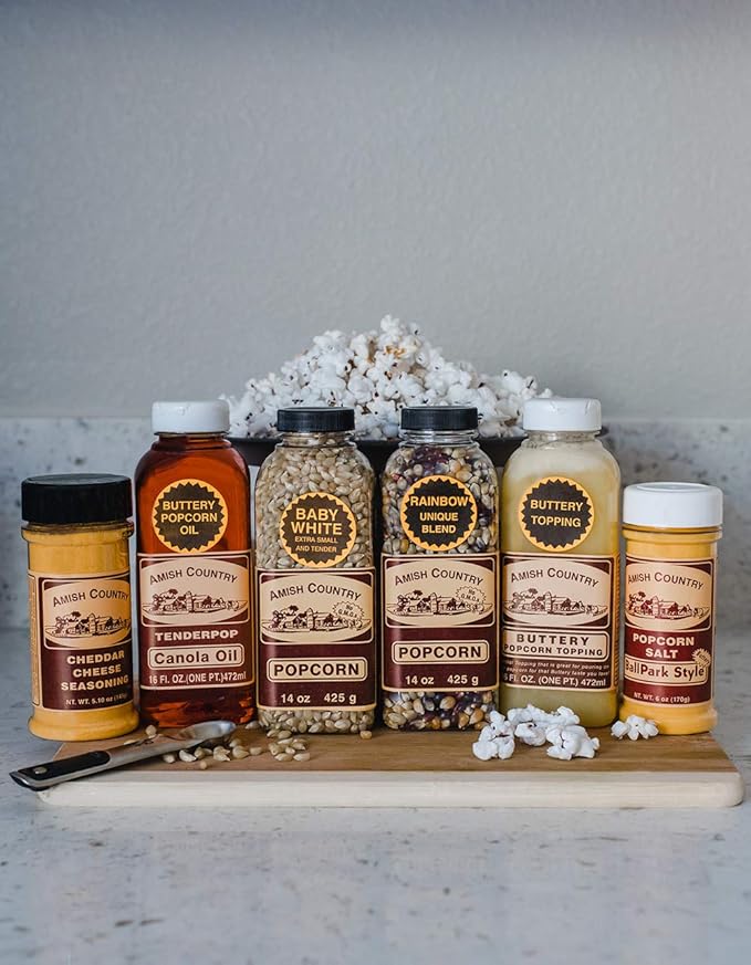Amish Country Popcorn | Variety Bundle All in One Set | 14 ounce Baby White, 14 ounce Rainbow Popcorn Kernels | Old Fashioned, Non-GMO and Gluten Free