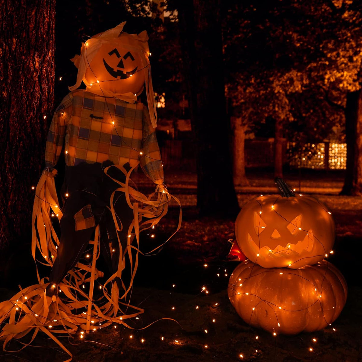 Joomer Orange Halloween Solar String Lights - 2 Pack Total 80FT 240LED Solar Fairy Lights, Waterproof Outdoor Twinkle Lights with 8 Modes for Garden, Porch, Trees, Halloween Decor (Black Wire)