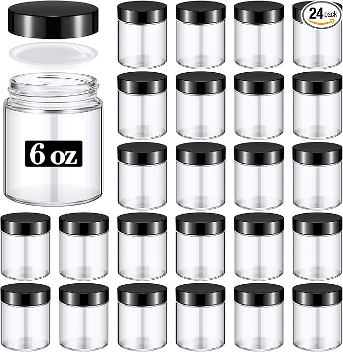 Domensi 24 Pcs Bulk 6oz Glass Jars with Lids Leakproof Round Airtight Empty Cosmetic Jars with Inner Liners Lid for Storing Lotions Spices Ointments Food Storage (White Black)