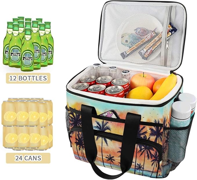 Nander Tropical Seaside Palm Large Lunch Bag Insulated Lunch Box Reusable Soft Cooler Cooling Tote for Adult Men Women, Capacity 24-Can (15L)
