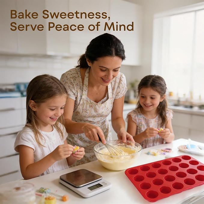 Silicone Muffin Pans for Baking Nonstick 2 Pcs, 24 Cup Mini Cupcake Pan, Food-Grade Silicone Baking Molds for Cupcakes, Freezer, Red