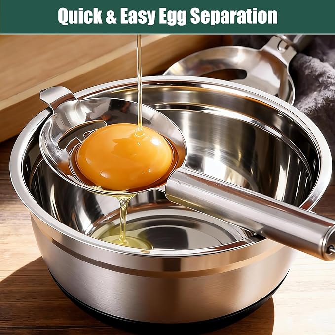 Stainless Steel Mixing Bowls Set with Lids & Silicone Base - 7-Piece Kitchen Gadgets Includes Colander, Grater, Egg Separator, Whisk - Nesting Bowls (1.5, 2, 2.5, 4.5 QT), Dishwasher Safe, Black