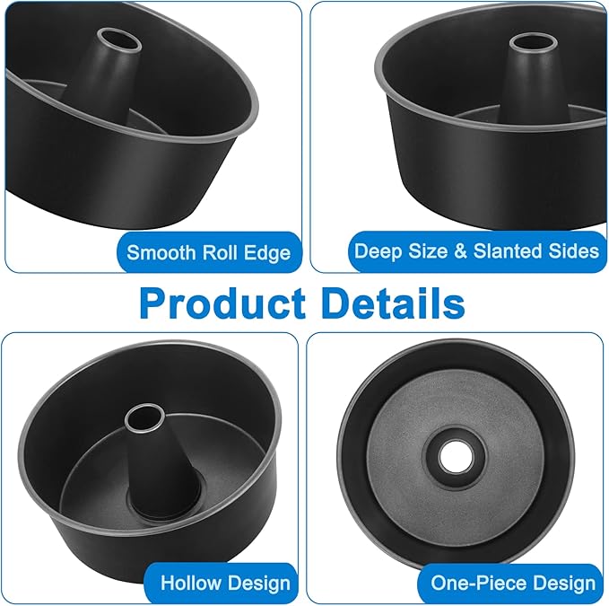 TeamFar 10 Inch Angel Food Cake Pan, Non-Stick Coating Stainless Steel Core Pound Cake Pan with Tube, for Home/Kitchen, Healthy & Heatproof, One-piece & Hollow Design, Release& Clean Easily