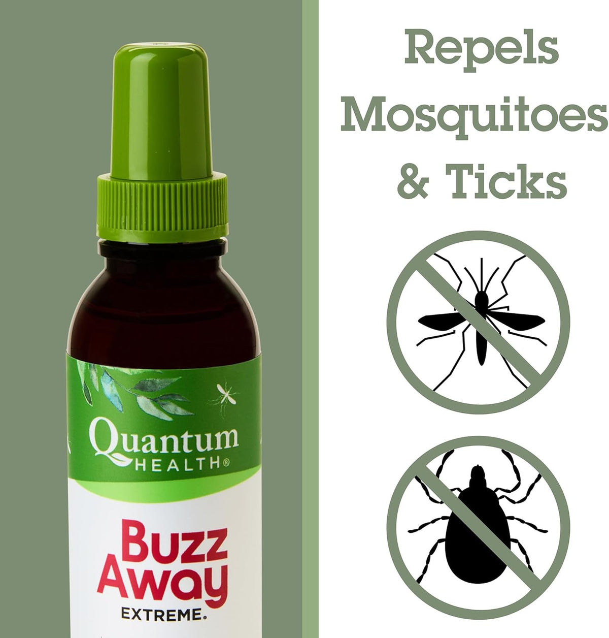 Quantum Health Buzz Away Extreme Tick & Mosquito Repellent DEET Free Peppermint & Citronella Oil Outdoor Bug Spray Powerful Plants Repel Bugs Off Your Skin, Kids Safe Insect Repellent- 8 Ounce