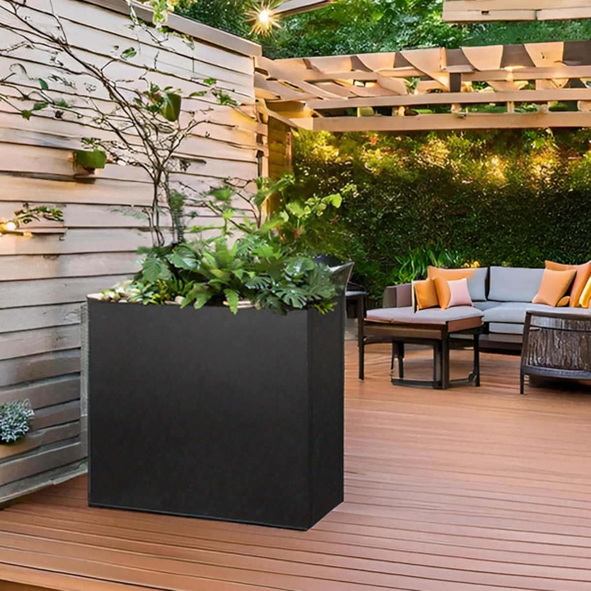 Galvanized Steel Metallic Heavy Planter for Outdoor Plants Metal Outdoor Planter Spliced Flower Box with Partitions for Outside,Indoor,Garden (Black, 32 * 15 * 24)