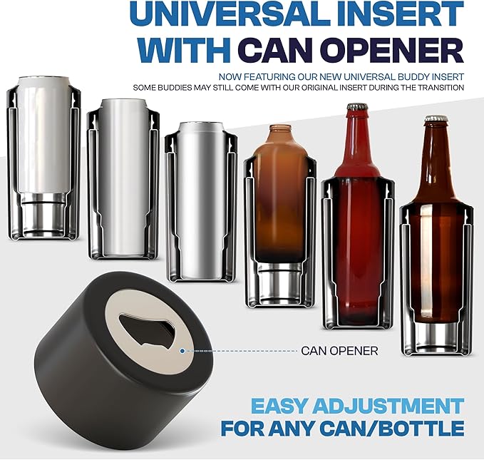 Frost Buddy Universal Buddy Can Cooler - Fits All - For Regular 12 & 16 oz or Slim-Size Bottles - Insulated Double-Walled Stainless Steel (Dark Night)