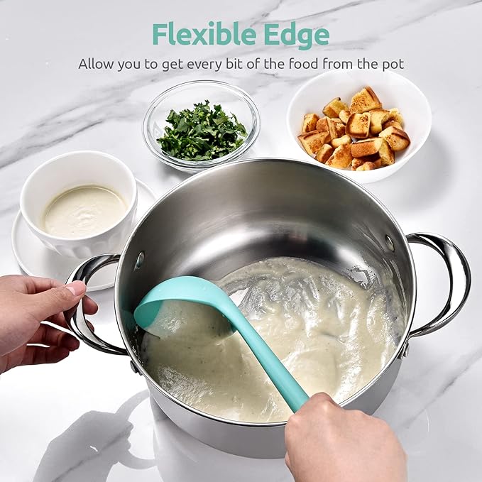 U-Taste 10 Piece Measuring Cups and Spoons Set in 18/8 Stainless Steel, and 600ºF Heat Resistant 13 inch Large Non-Stick Silicone Soup Ladle (Aqua Sky)