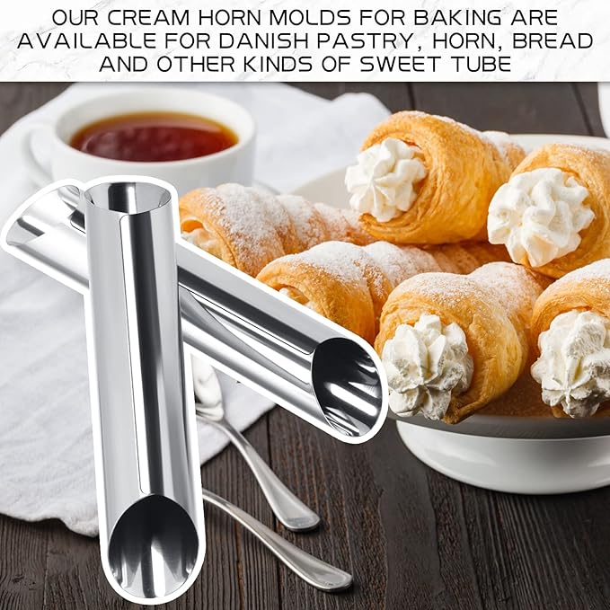 Yexiya 50 Pcs Cannoli Tubes Stainless Steel Cannoli Forms Cream Horn Molds Non Stick Danish Pastry Molds for Croissant Shell Cream Roll Baking Cookie Dough (Tubes)