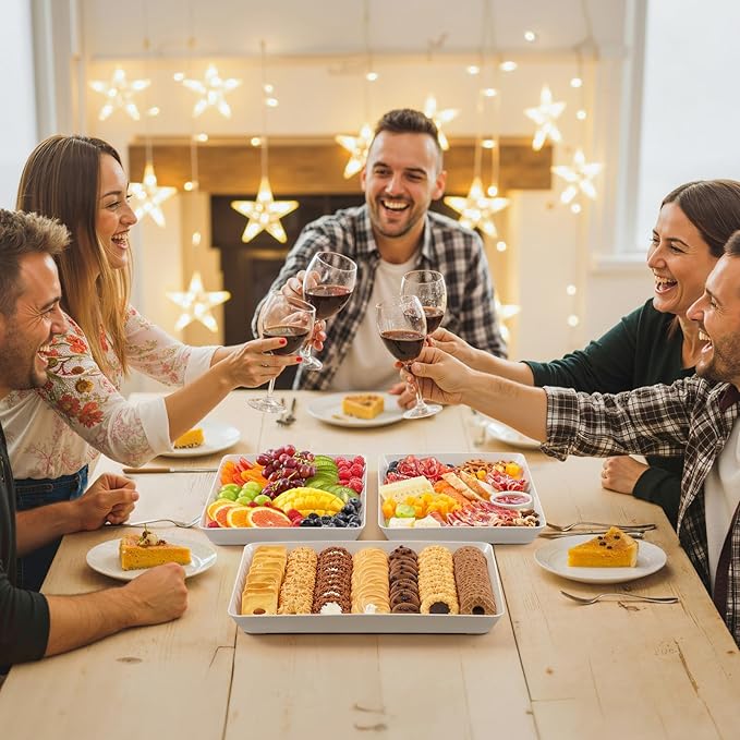 Lifewit Serving Tray for Party Supplies, Reusable Serving Platter for Catering, Snack, Fruit, Charcuterie, Appetizer, Plastic Food Trays, Hosting Essentials, BPA Free, White, 4 Pcs, Large(15" x 10")