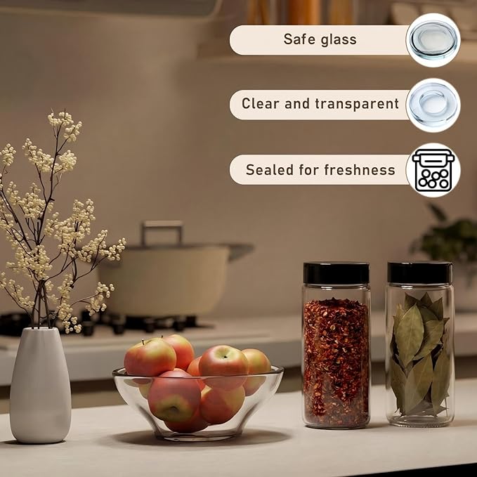 6 Pack 16 oz Glass Spice Jars with Shaker Tops Lids Large Spice Bottle with Lids for Kitchen, Herbs, Sugar, Pantry Herb Salt Pepper Storage (Round)