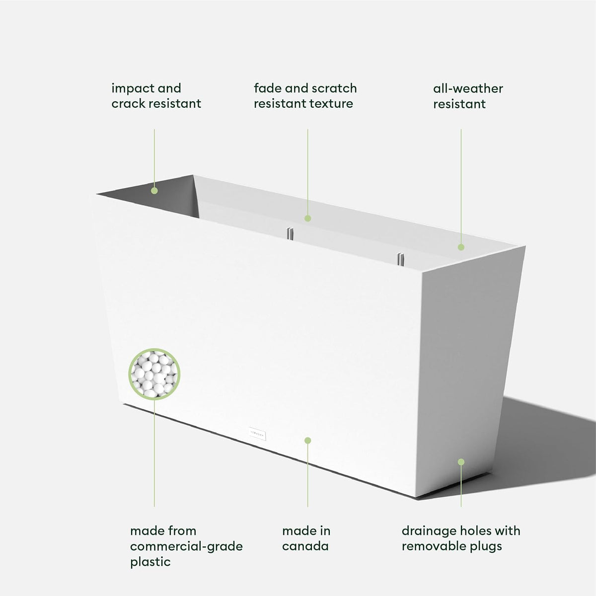Veradek Pure Series Midori Trough Planter - Large Rectangular Planter for Indoor or Outdoor Deck/Porch | Durable All-Weather Use with Drainage Holes | Modern Decor for Shrubs, Flowers, Small Plants