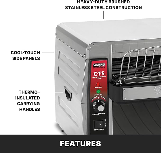 Waring Commercial CTS1000 Coneyer Toaster, 450 Slices per hour, 120V, 1800W, 5-15 Phase Plug