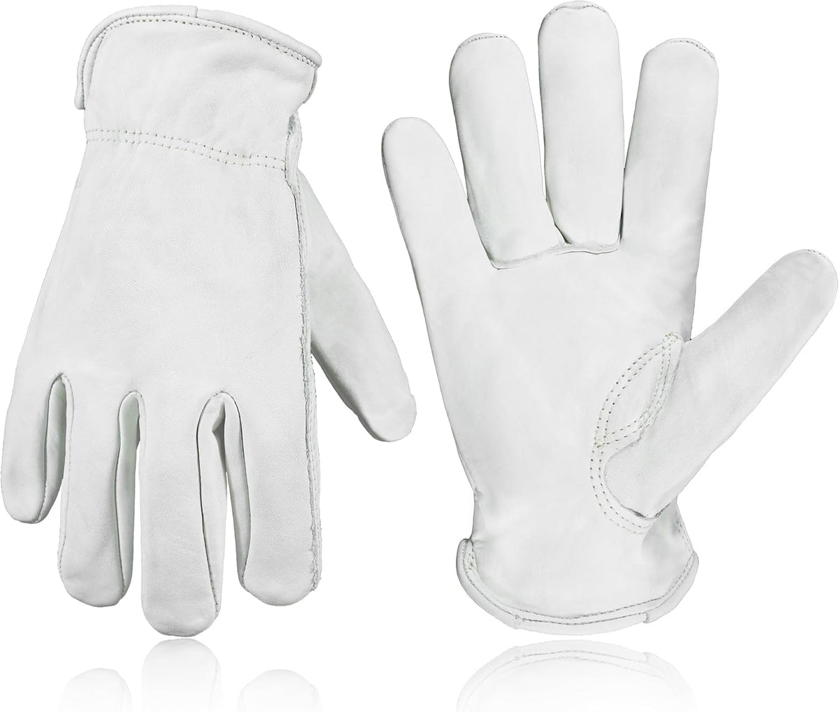 HLDD HANDLANDY Leather Work Gloves for Men & Women, Adjustable Wrist Cowhide Gardening Glove with Reinforced Palm for Driver