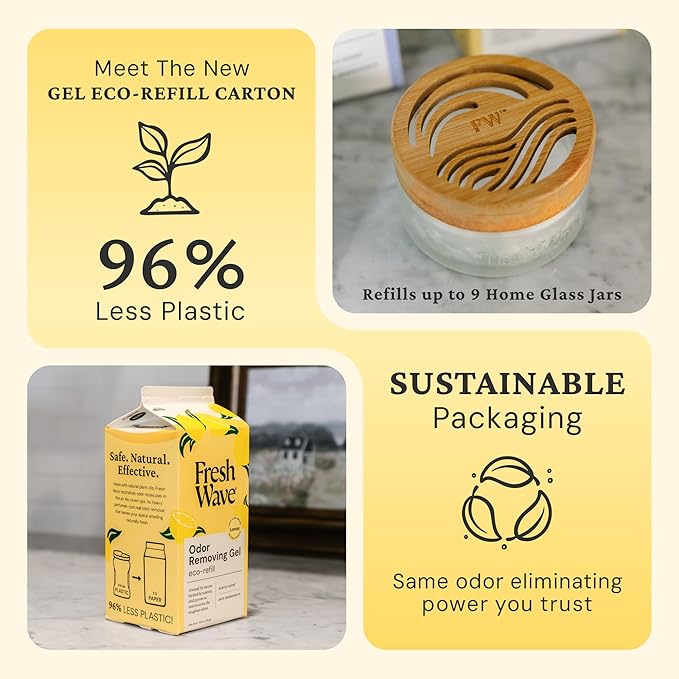 Fresh Wave Lemon Odor Removing Gel Refill, 63 oz. - Safer Odor Absorbers for Home, Natural Plant-Based Odor Eliminator, Every 15 oz. lasts 30-60 Days, For Cooking, Trash & Pets