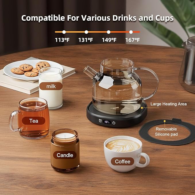 Coffee Mug Warmer & Unique Marbling Mug Set, Smart Heated Electric Cup Warmer for Desk Office, 4 Temperature Control Coffee Tea Beverage Warmer, 8 Hours Auto Shut Off, Christmas Birthday Gifts for Man