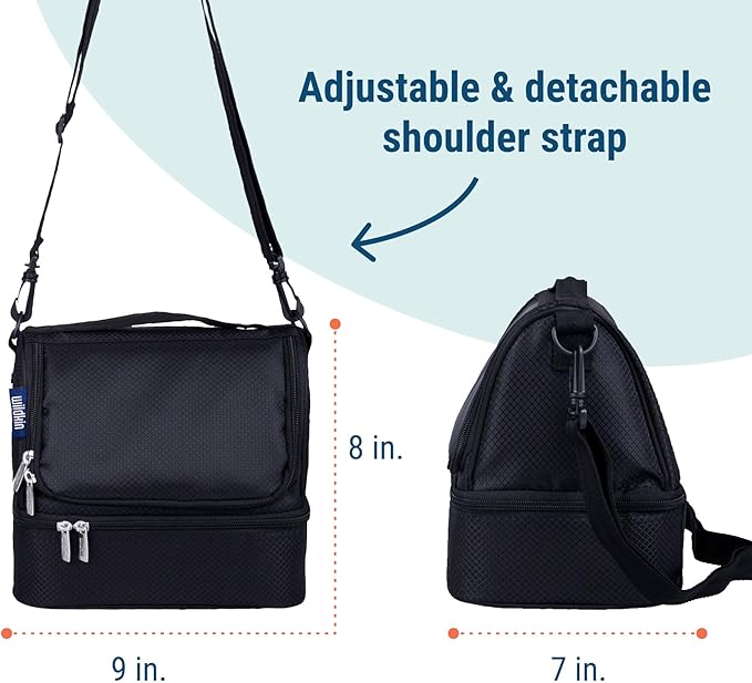 Wildkin Kids Two Compartment Insulated Lunch Bag – Keeps Food Hot or Cold, Easy-Clean Lining, Leak-Resistant & BPA-Free – Boys & Girls, Ideal for School, Travel & Daycare – Rip-Stop Black
