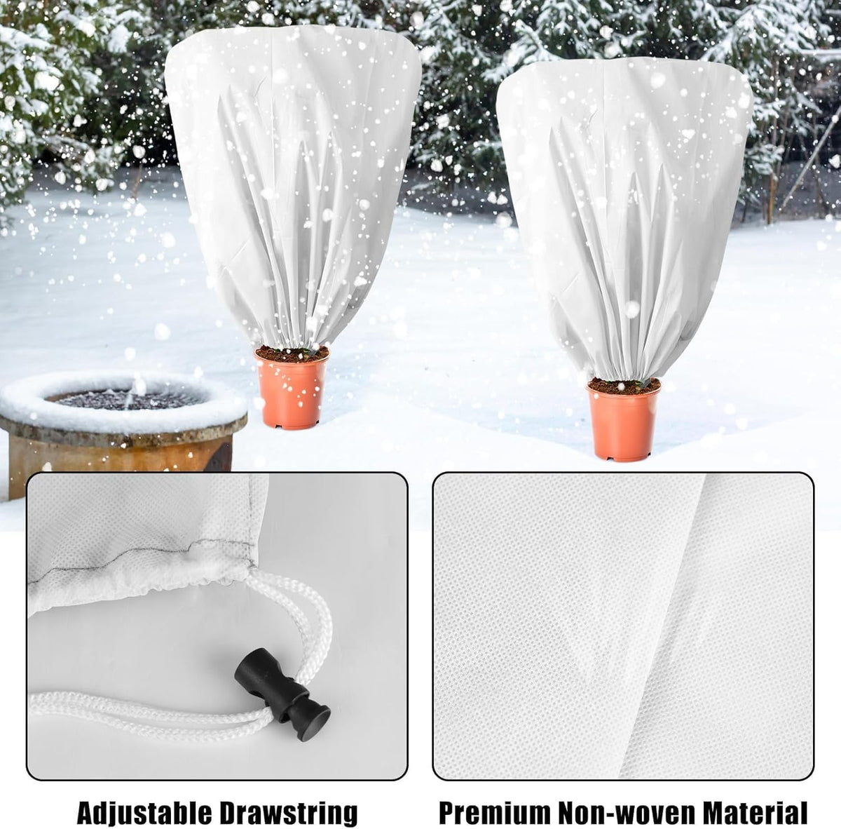 8 Pcs Plant Covers Frost Protection Bag 39.3" x 39.3" Winter Reusable Plants Jacket with Drawstring Shrub Protection Wraps Bags Frost Blanket for Winter Outdoor Garden Plants