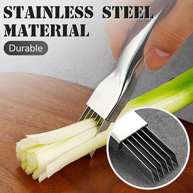 Shred Silk The Knife, 2025 Upgrade Green Onion Cutter Stainless Steel Chopped Kitchen Slicing Tool Cutter for Vegetables Onion Garlic, Multifunctional Kitchen Food Vegetable Cutter (3Pack)