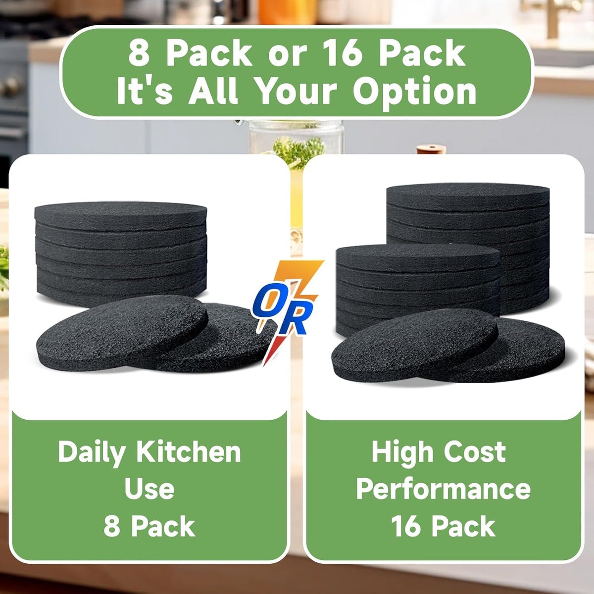 6.7 Inch Charcoal Filters for 8 Pack Kitchen Countertop Compost Bins- Extra Thick 0.4" for Longer Lasting Activated Carbon